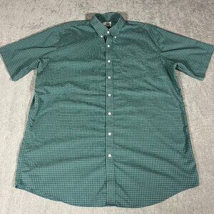 LL Bean Button Down Short Sleeve Shirt Men XL Tall Green Traditional Fit Flannel